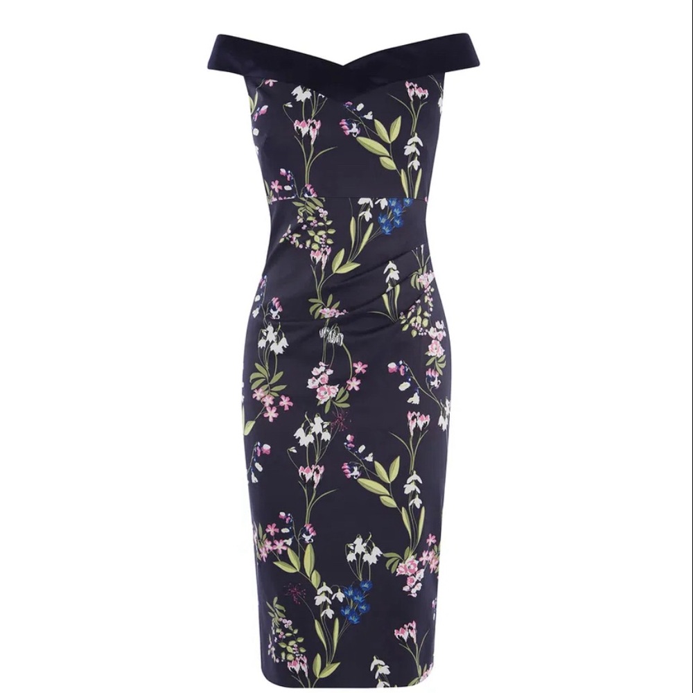 Karen Millen Royal Ascot Limited Bardot Navy Floral Midi
